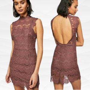 Free People Intimately Free Daydream Lace Mini Slip Dress, Cocoa Mauve, Size XS